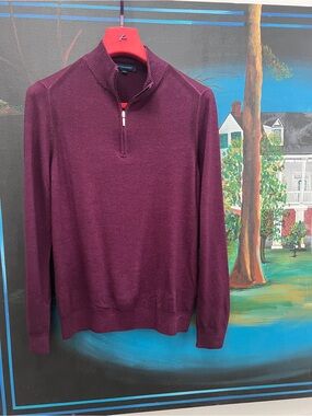 Sz M Patrick Assaraf Men's Half-Zip Sweater in Burgundy